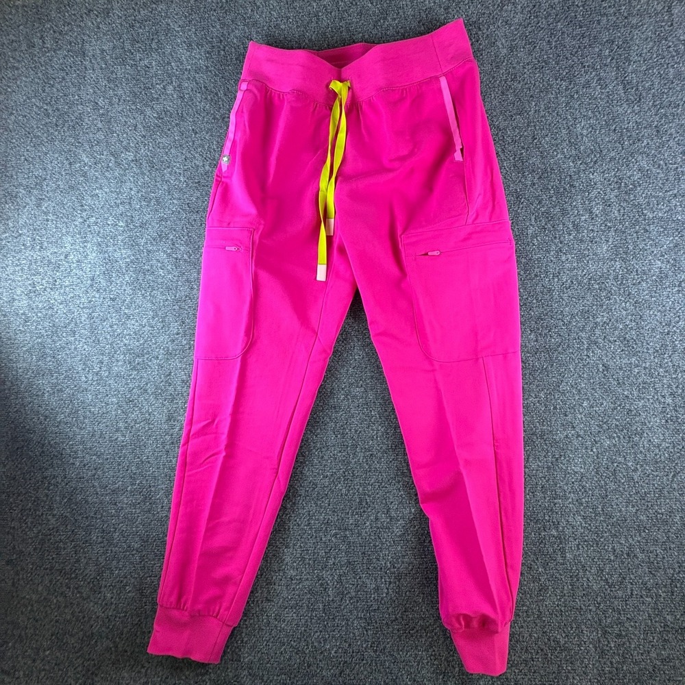 Figs Women's Hot Pink Track Joggers with Yellow Drawstring